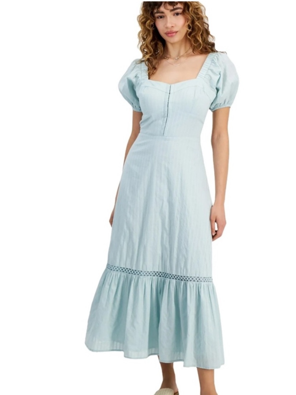 Square Neck Puff Sleeve Maxi Dress